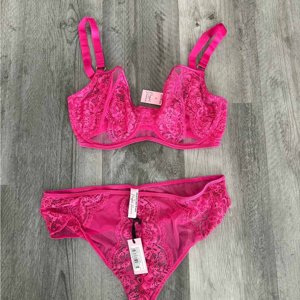 Vibrant Pink Lace Bra Set